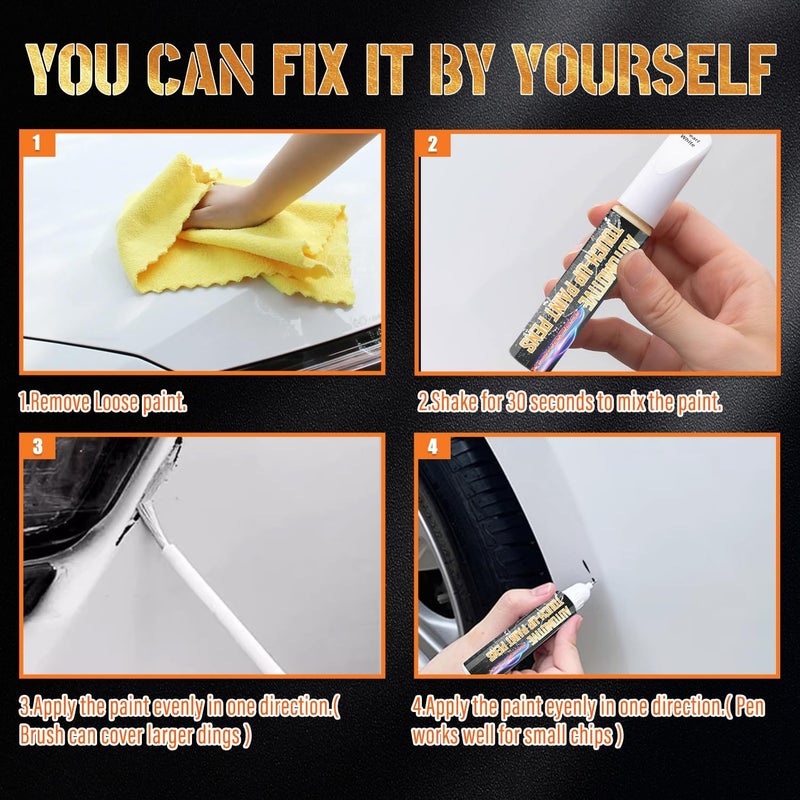 cocomfix طلاء تصحيح للسيارات (أبيض)، قلم طلاء تصحيح السيارات، طلاء إصلاح خدوش السيارات ثنائي الاستخدام، مزيل خدوش السيارات للخدوش العميقة، طلاء سيارات أبيض خاص اللون. - Image 5